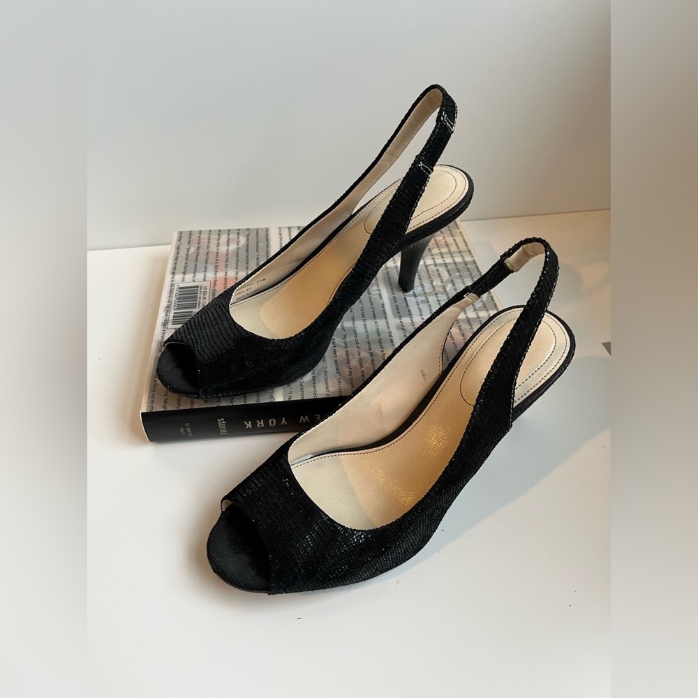 Kourtney Calvin Klein Black Snakeskin Peep-Toe kitten Heel